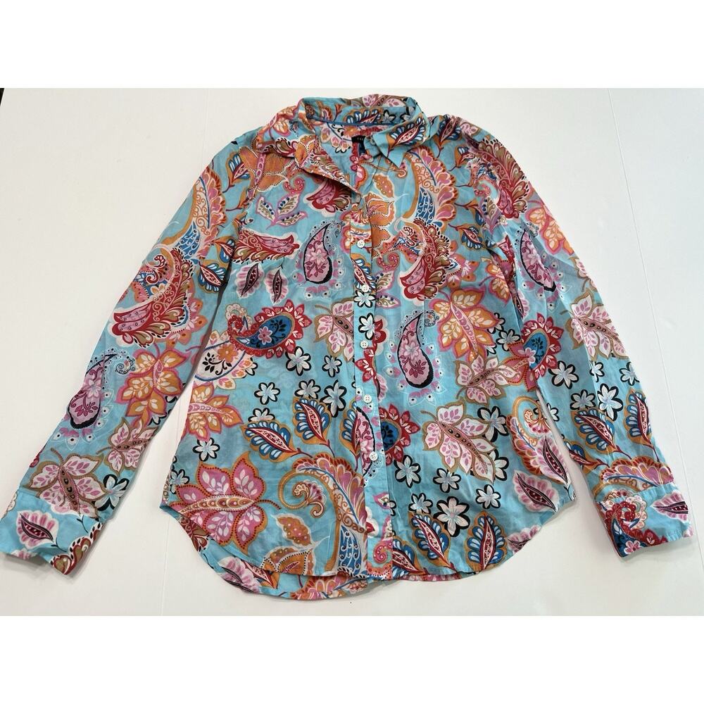 Talbots Shirt Blouse Womens Extra Small XS Paisley Casual Work Light Boho Hippie
